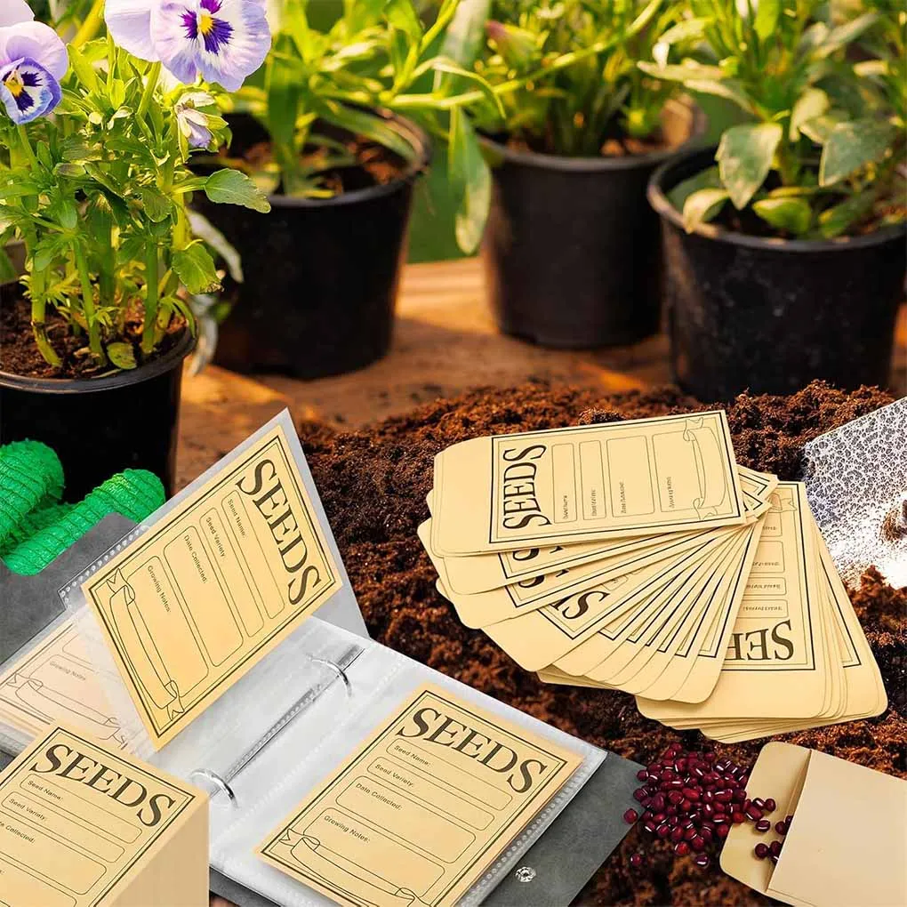 

1 Set Garden Seeds Storage Organizers, Seed Organizer Binder with 50pcs Self-Sealing Seed Envelopes,Seed Packet Organizer, Seed
