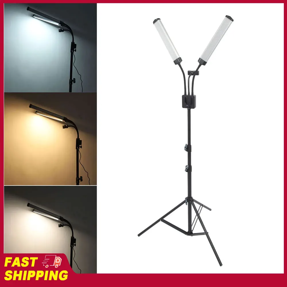 

Складная светодиодная лампа-стик 3200K‑5600K с 3 режимами, 40 Вт, с двумя кронштейнами и держателем для телефона, для прямой трансляции и видеосъемки