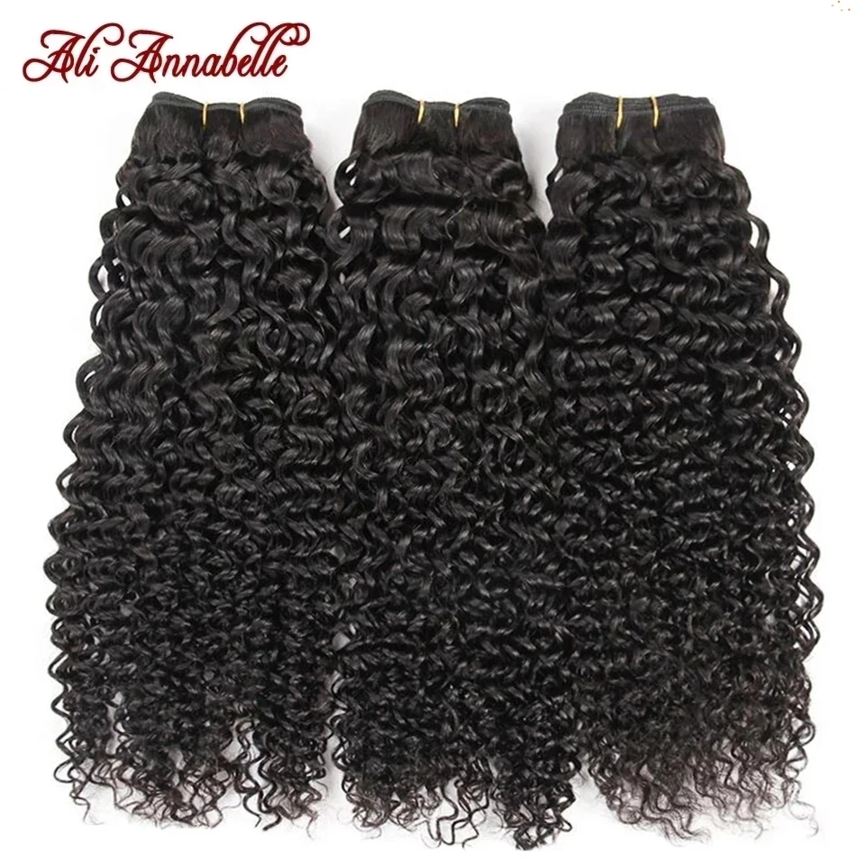 ALI ANNABELLE HAIR Brazilian Curly Hair Bundles 100% Human Hair Weave Bundle 1/3/4 Pieces Natural Color Remy Kinky Curly Bundles