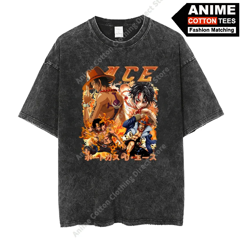 

Street styl Anime ONE PIECE - Fire Fist Ace Print T Shirt y2k Harajuku Casual Men Women Short Sleeve Cotton Vintage Loose Tees