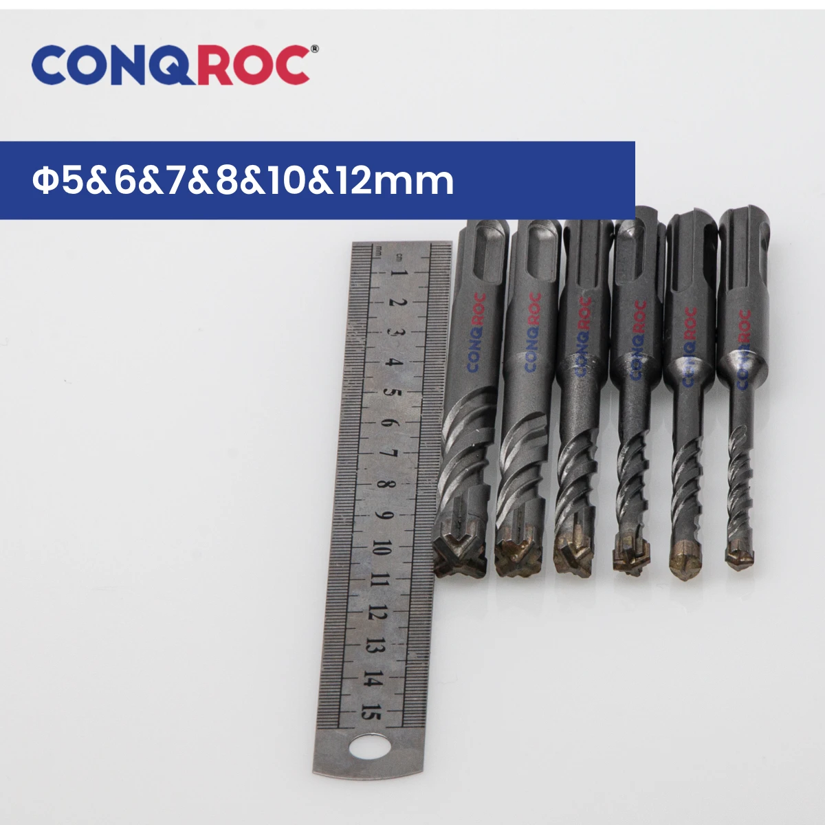 Masonry Drill Bits Set SDS Plus Shank Carbide-Cross-Tip Length-110mm 6-Size Diameter-5&6&7&8&10&12mm for Electric Hammer