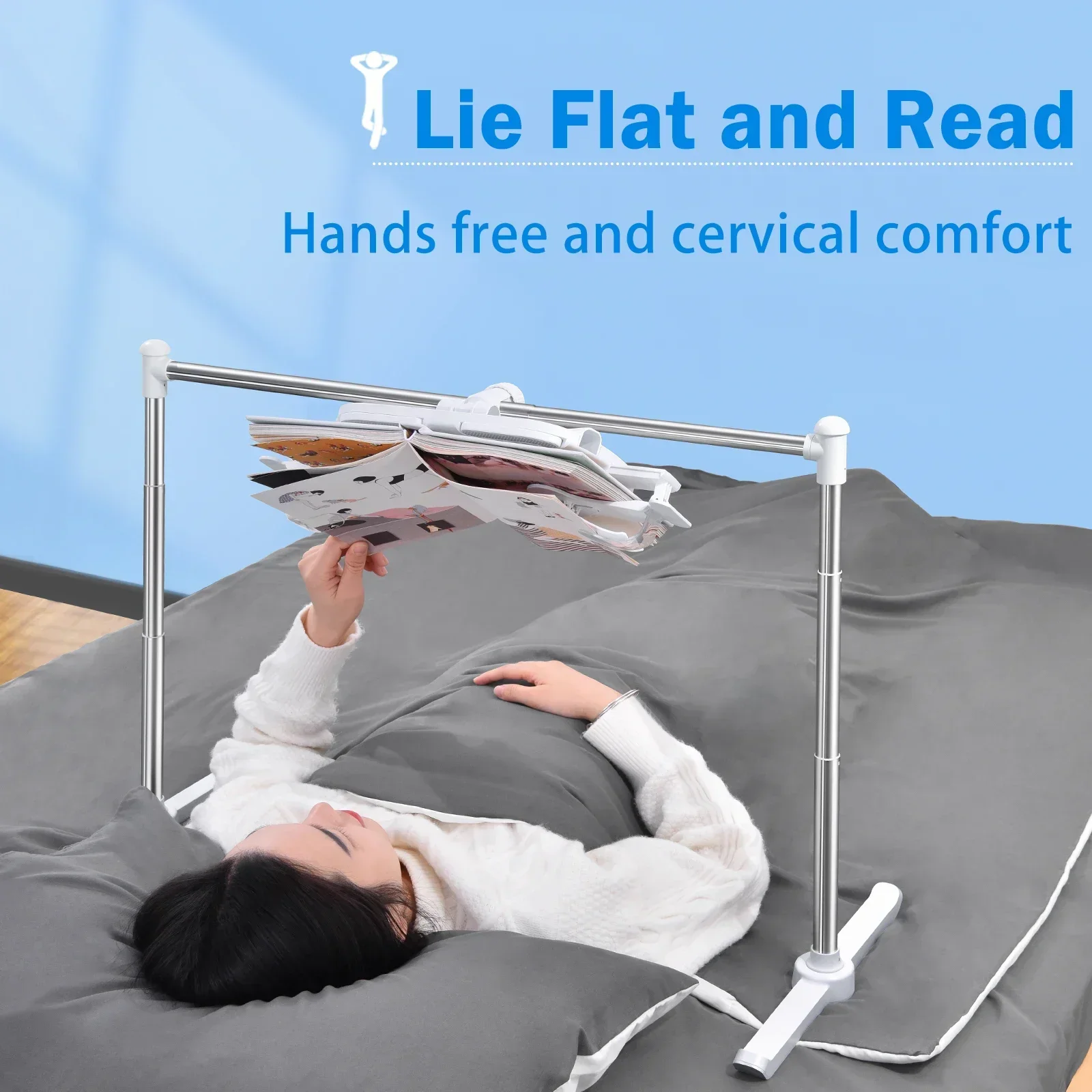 Eary Book Stand for Reading Adjustable Bed Sofa Lazy Holder Lying for Paperbacks CookBooks TextBooks Magazines with Page Clips