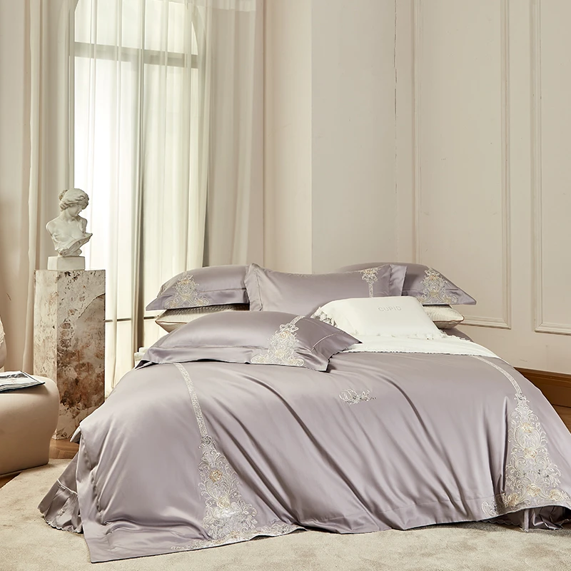 4Pcs Premium Soft Egyptian Cotton Chic Embroidery Bedding Set Double Queen King Duvet Cover Bed Sheet/Fitted Sheet Pillowcases