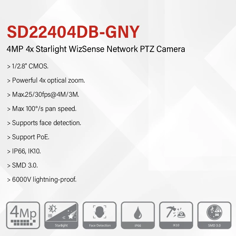 Dahua 4MP Mini Starlight PTZ Camera 4X optical zoom 2.8mm–12mm Lens Smart Motion Detection 3.0 Face Detection APP SD22404DB-GNY view 2