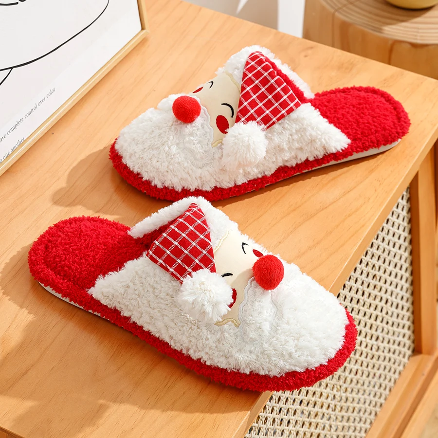 Women Cute Christmas Slippers Santa Claus Cushion Girls Gift Home Soft Sole Slides Fluffy Winter Warm Cartoon Funny Houseshoes