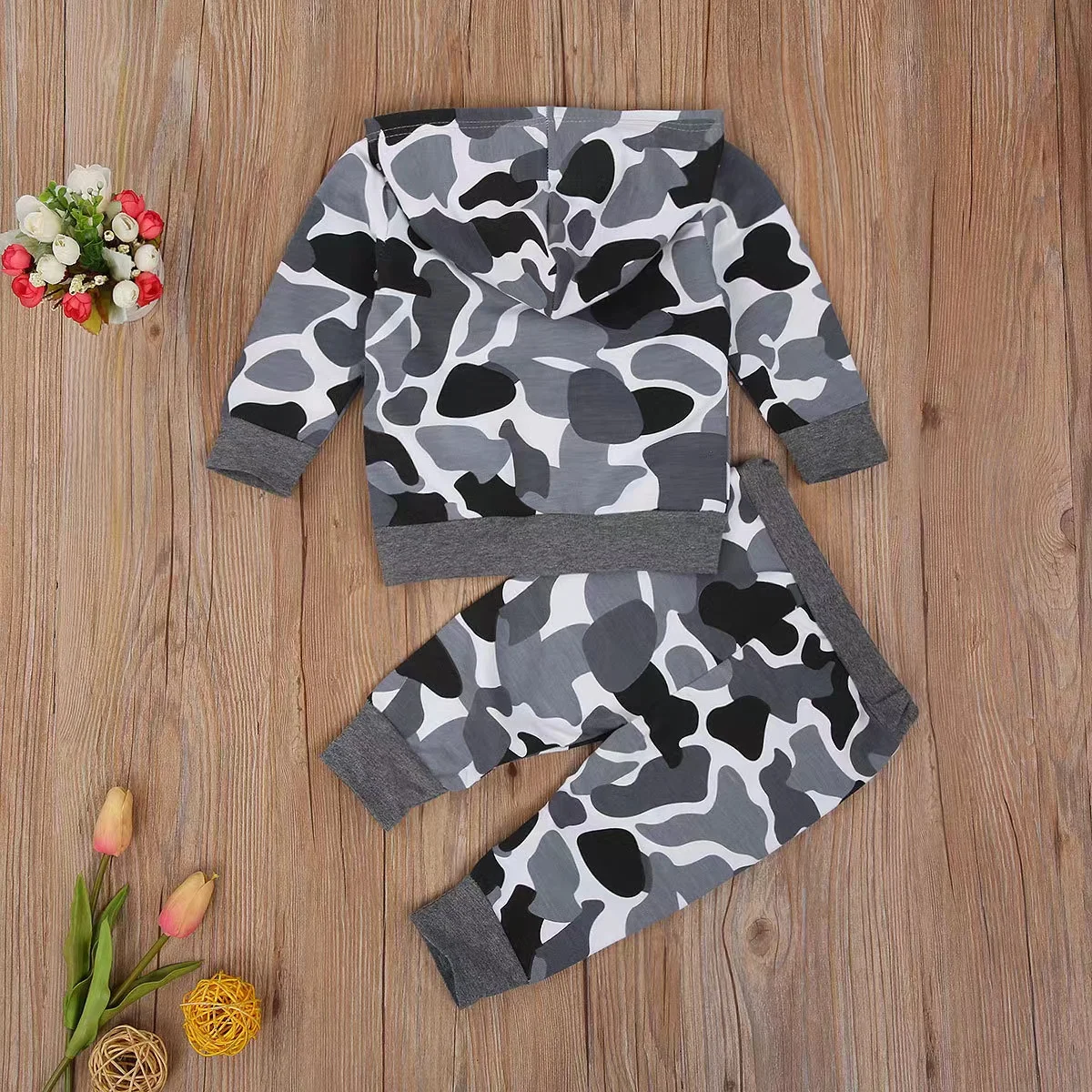 Newborn tp 4years Old Camouflage Suit Spring Autumn New Boys Long Sleeved Hooded Sweater+Pants 2pcs Kids Casual Sports Outfits