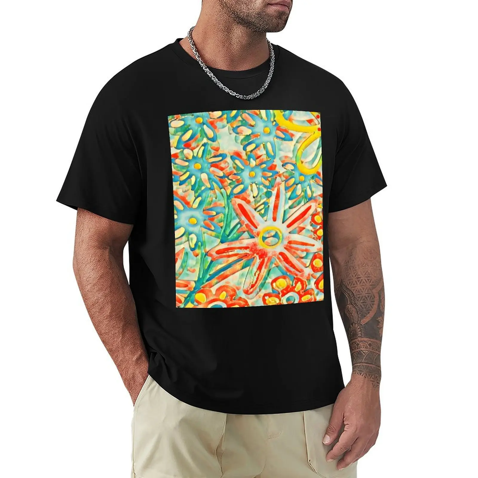 

Pastel Spring Flowers in Green and Orange T-Shirt plus size clothes tops men clothing