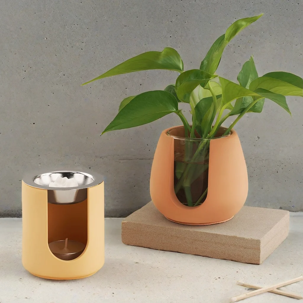 Heating Aroma Candle Holder Concrete Silicone Mold Round Melted Wax Furnace Diffusing Gypsum Hydroponic Test Tube Planters Mould view 5