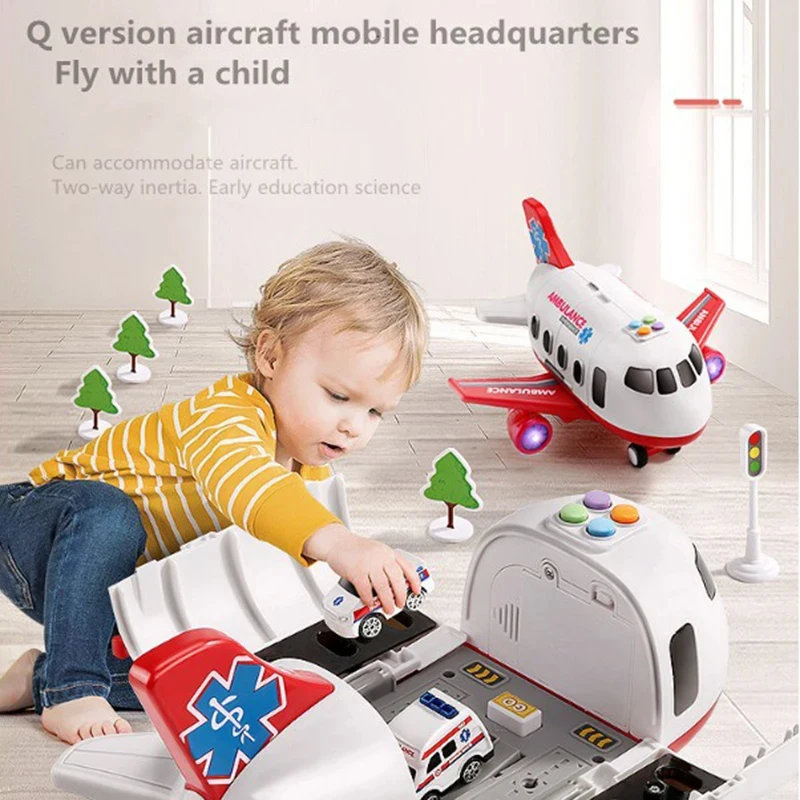 Large Passenger Aircraft Model Children\'s Airplane Toy Set with 5PCS Theme Alloy Car Model DIY Children\'s Toys Christmas Gift