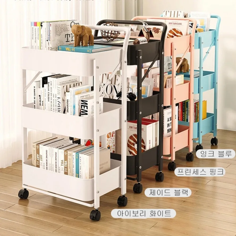 Trolley Storage Rack Multi-layer Foldable Storage Rack Kitchen Bathroom Shelving Bedroommulti-function Save Space Mobile Trolley