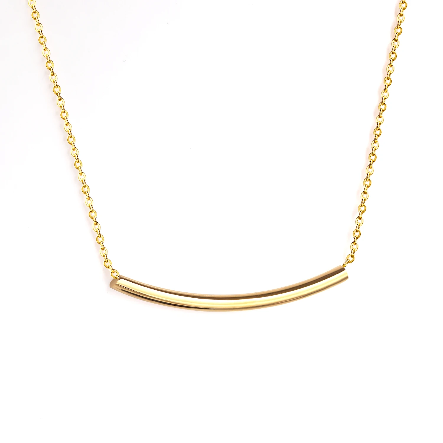 Stainless Steel Curved Bar Necklace for Women Minimalist Smile Tube Pendant Neck Chain Daily Wear Jewelry Gift
