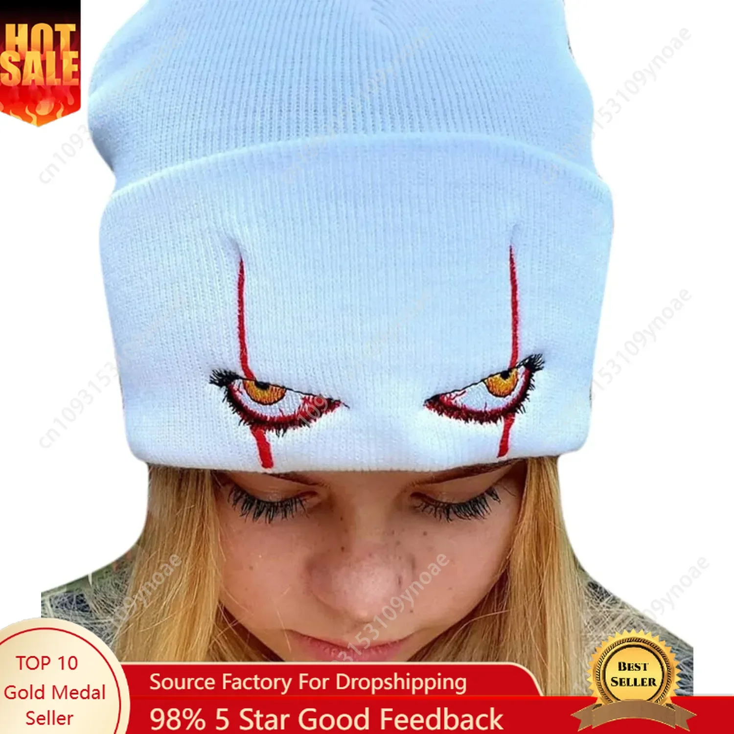 

Clown Scary Eyes Beanie Hat Winter Acrylic Knit Caps Embroidery Warm Winter Caps Ski Hats Men Women Halloween Comfortable Soft