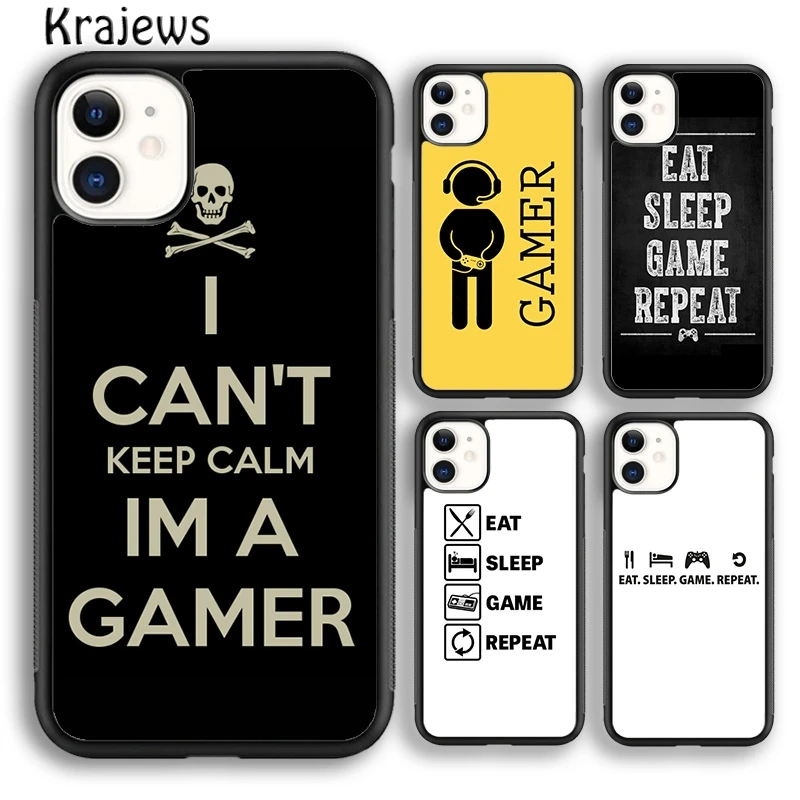 Krajews Eat Sleep Game Repeat Video Game Phone Case Cover For iPhone 16 15 14 plus XS XR 11 12 mini pro max Fundas