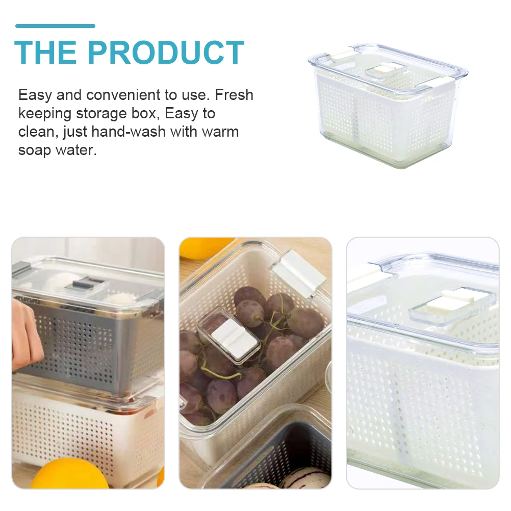 

Crisper Refrigerator Food Organizer Bin Storage Drain Fruit Container