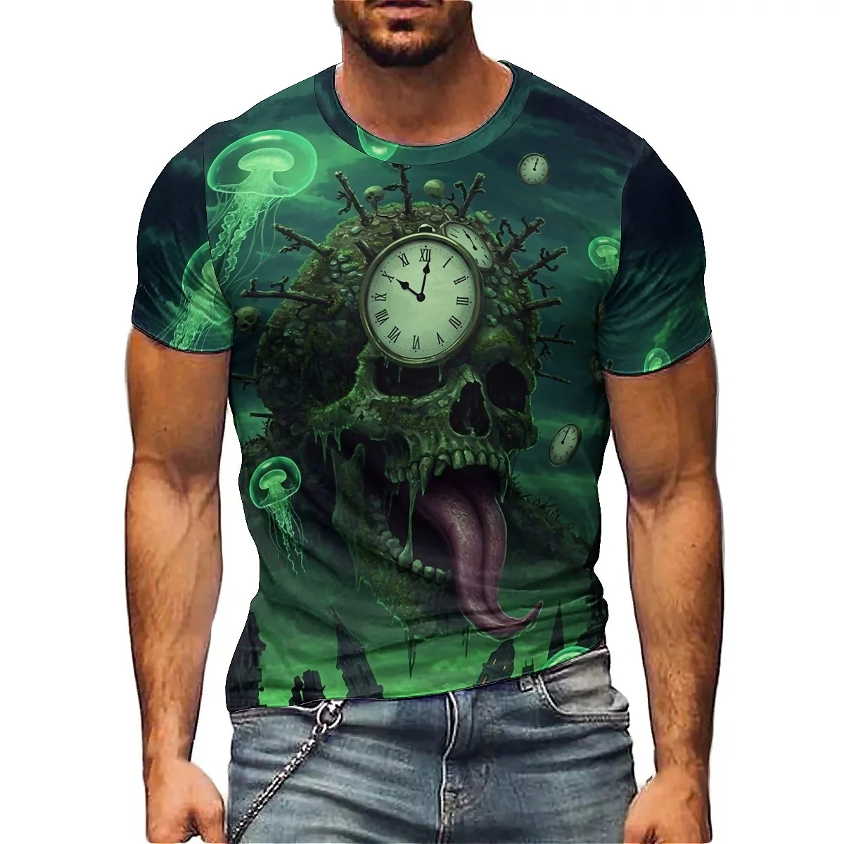 

Daily Wear Loose Cartoon Pattern Men's 3D Printed Short-Sleeve T-Shirt - 3D Party Top