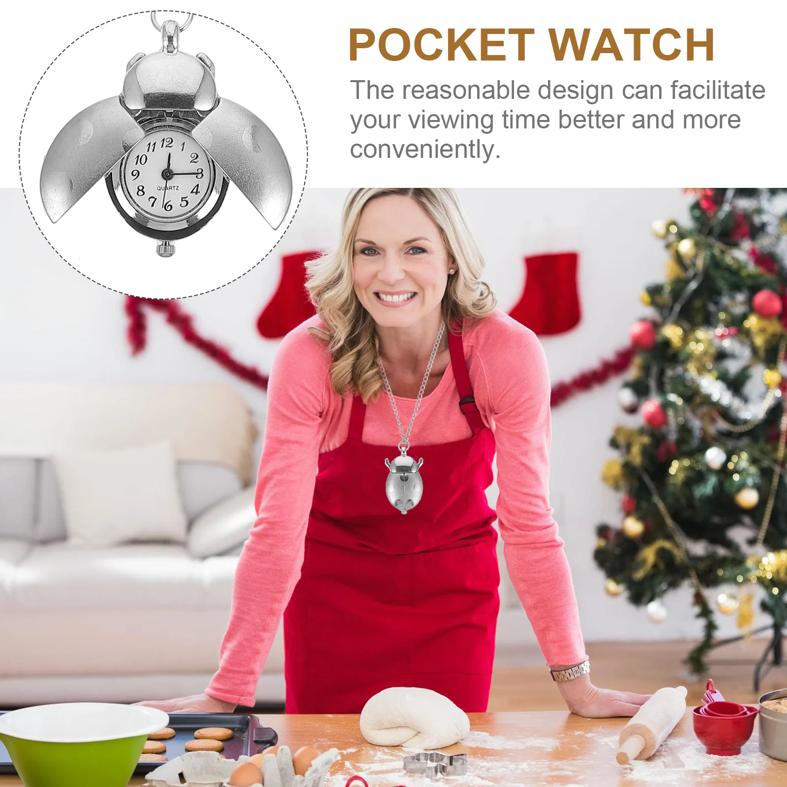 

1Pcs Hanging Pocket Watch Beautiful Retro Design Beetle Shaped Pocket Watch Safe Durable Long Service Clothing Accessories