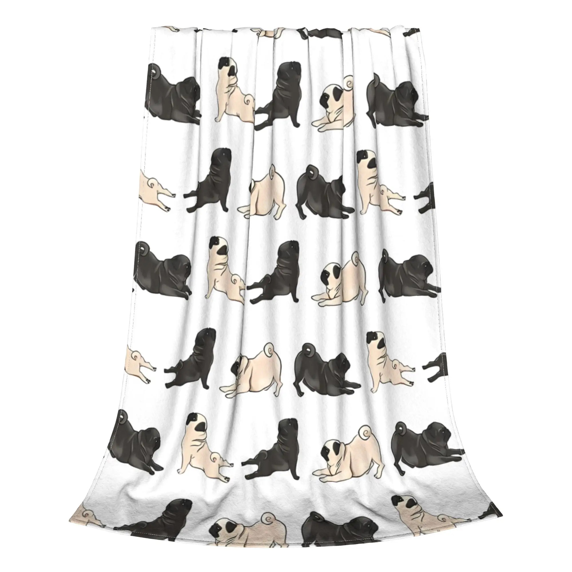 1PC Home Cute Room Decor Pug Illustration Inhale Exhale Blanket Throw Blanket Yoga Novelty Warm Blanket All Season