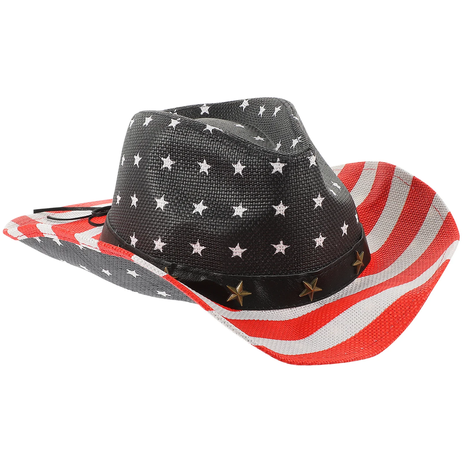 

Vintage American Flag Straw Hat White Edge Adjustable String Brim Summer Sunhat Western Cowgirl Hat Summer Sunhat