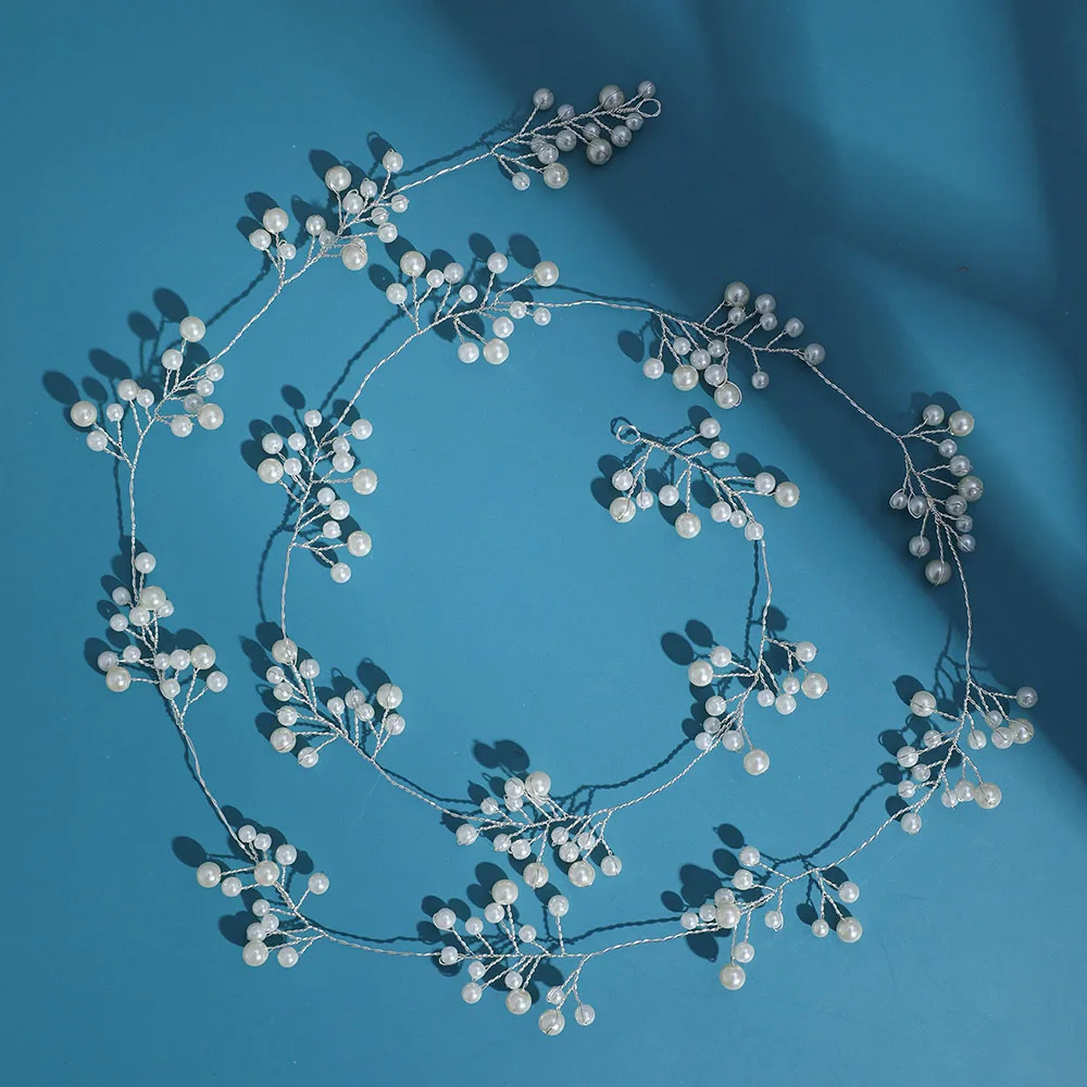 SLBRIDAL Handgefertigtes Langes Blumen- und Blätter-Haarband mit Strass und Perlen, Brautschmuck, Hochzeits-Kopfschmuck für Brautjungfern und Frauen – Detail 6