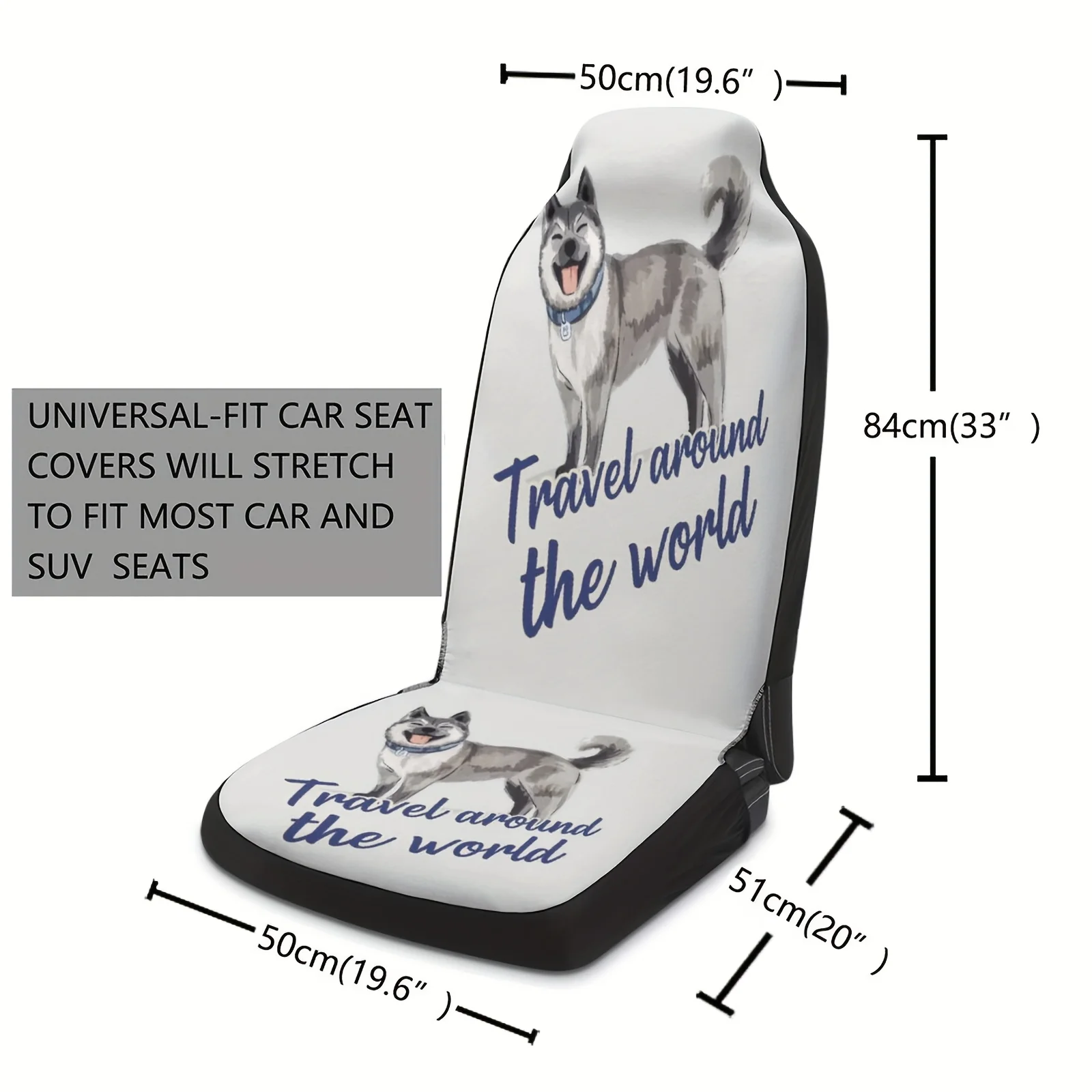 2pcs Fit Car Seat Covers With Cute Dog Design - Breathable, Non-Slip Polyester, Machine Washable, 