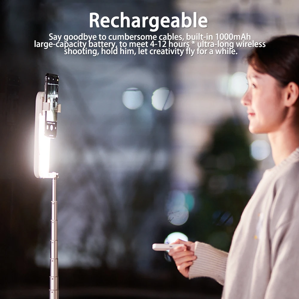 Support de téléphone portable rétractable sans fil, lumière de remplissage à intensité variable pour selfie, lampe pour vidéo en direct, lampe de