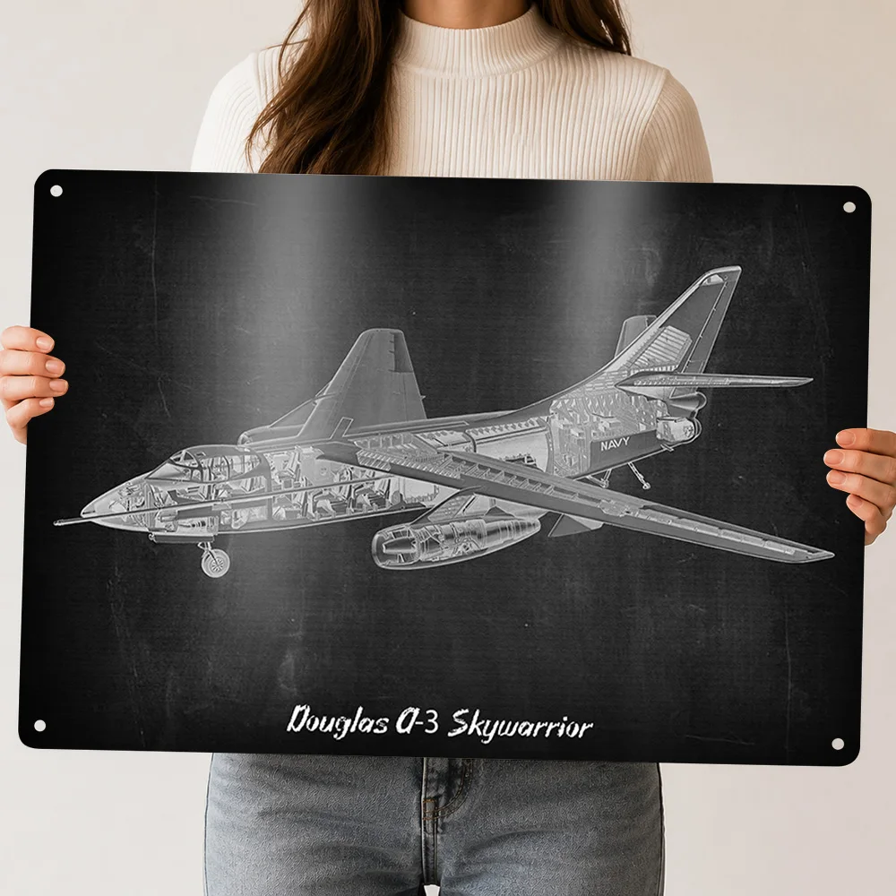 Douglas A3 Skywarrior Personalized 3D Textured Metal Poster Wall Art Tinplate Sign for Home and Decoration Gaming Room Ornaments