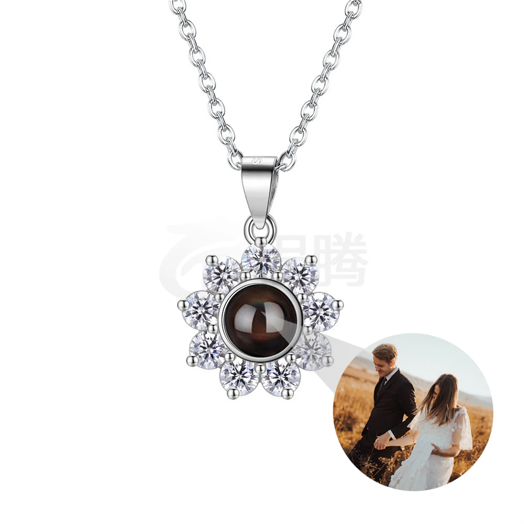 

Luxury Rhinestone Pendant Necklace for Women Cuastom Photo Projection Necklaces Memorial Gifts Fashion Personalized Jewery