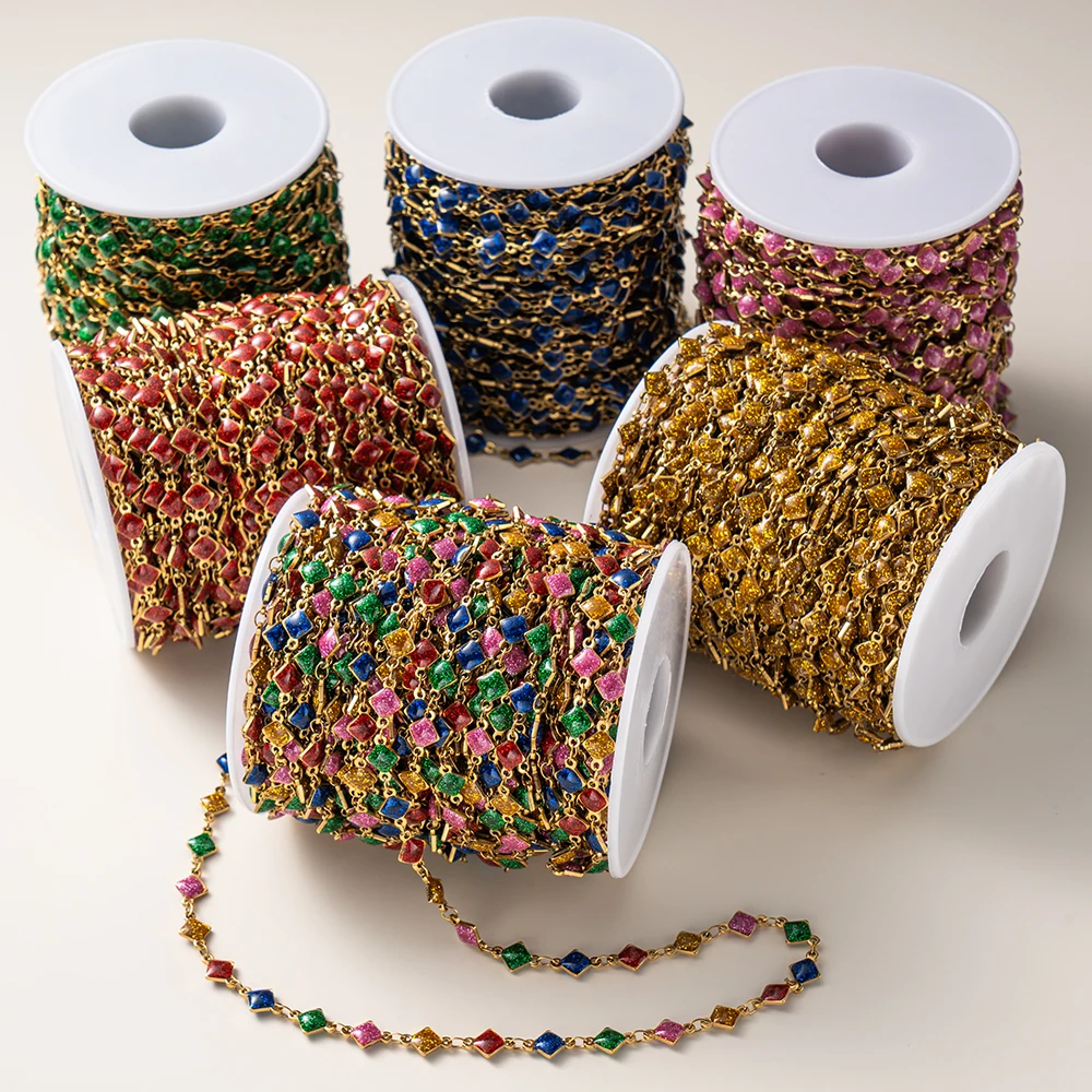 

1Meter Stainless Steel Colorful Shiny Enamel Gold Color Square Chain Bulk DIY Necklace Bracelet Anklet Jewelry Making Components