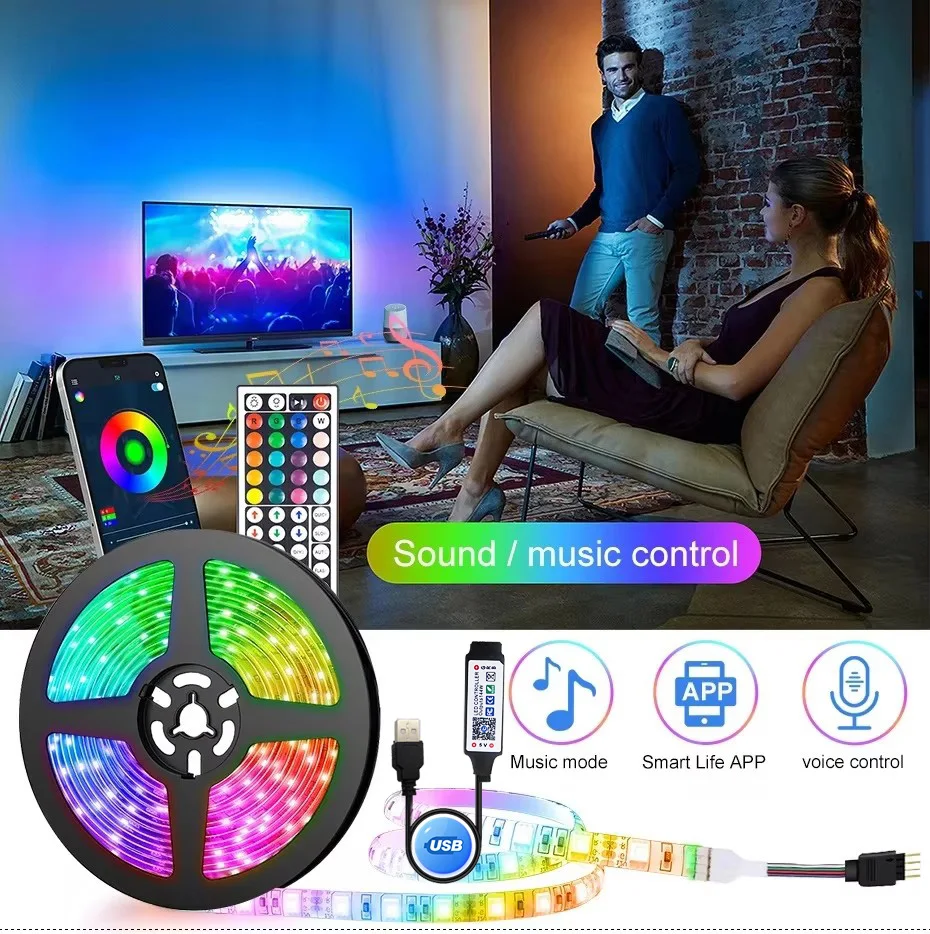 Tira de luces Led Usb 5V 5050 Rgb cinta de diodo para el hogar 1-30M cadena de hielo Led inteligente retroiluminación de Tv niños para sala de juegos cinta de banda Led