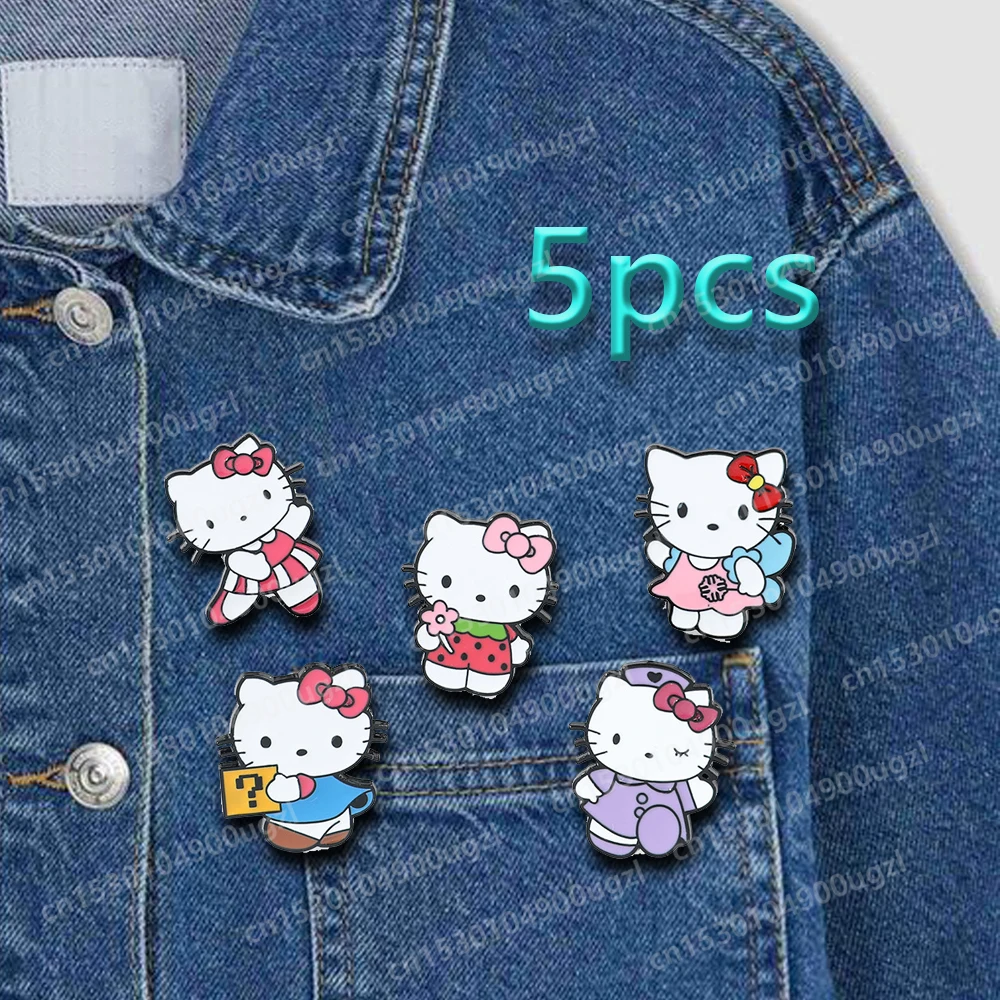 Cute HelloKittys Cartoon Series Sanrio Brooch Delicate Badge Clothing Lapel Enamel Pins Decorative Bag Accessory Friends Gift