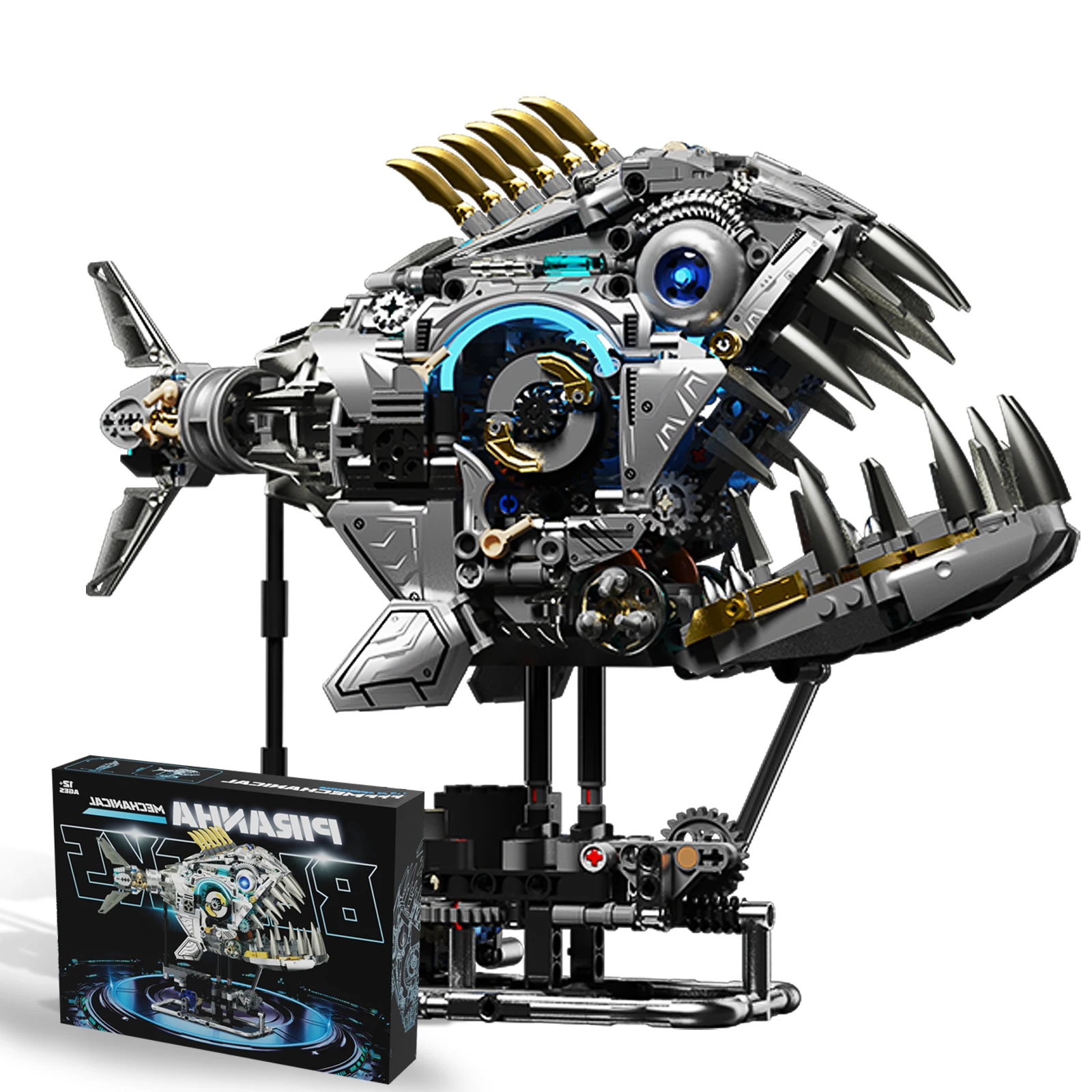 Steampunk-style animal building blocks, featuring articulated walking skeleton pieces with light-up functionality. Ideal for tab