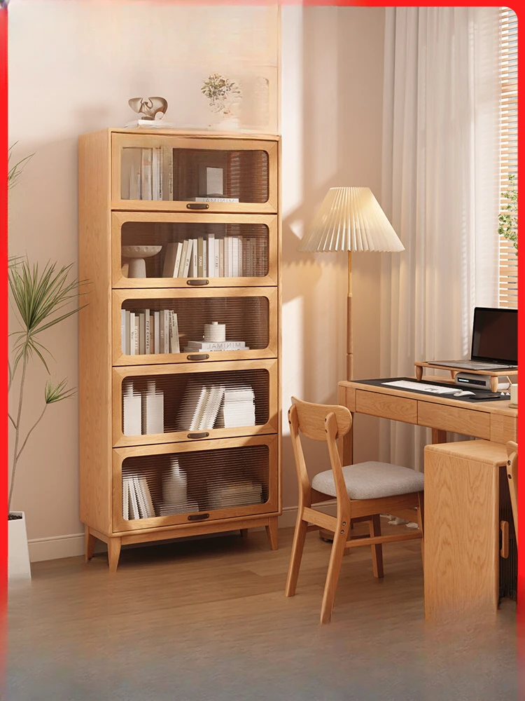 Dust-proof bookcase with glass door floor household locker children storage locker living room display bookshelf solid wood.