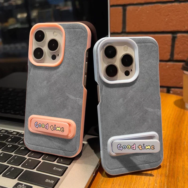 

Foldable Stand Style Gray Bottom Simple Phone Suitable Apple16 /iphone15/14/13promax Drop-Resistant Protective Cover