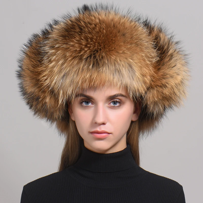 Real fur 100% Fox Skin Russian Businessmen Pilot Bombers Full Fur Women hat Ushanka Winter Ear Guard Hat Raccoon Fur Beanie hat