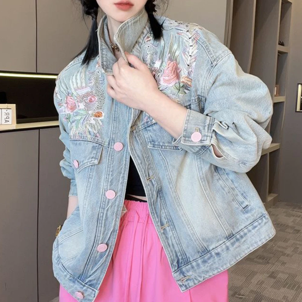 

Spring and Autumn Short Denim Jacket 2024 New Women's Embroidered Chinese Style European Station European Tide Top Women's
