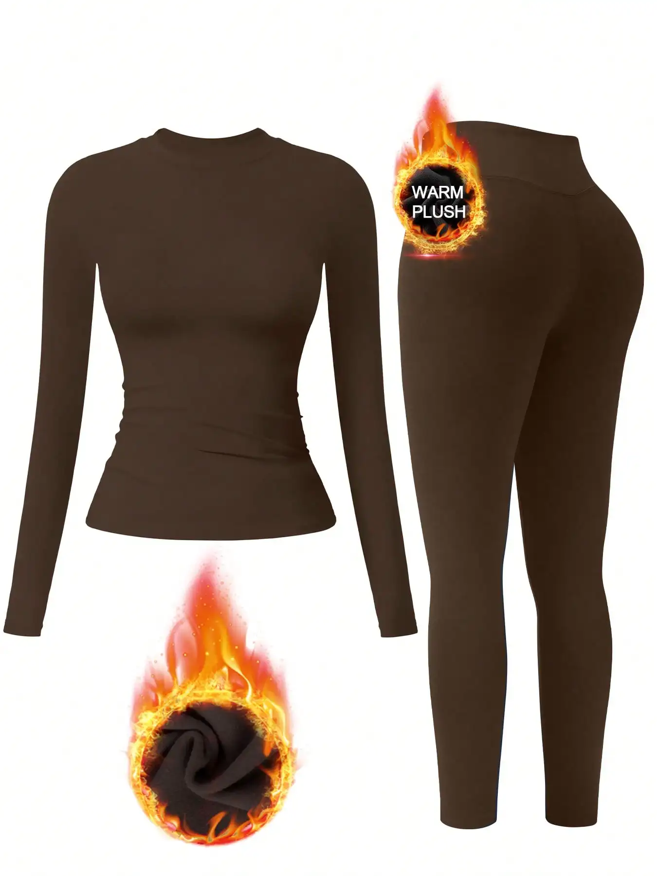 

Женский комплект: термобелье с длинным рукавом и леггинсы с высокой талией – теплый плюшевый внутренний слой для зимы