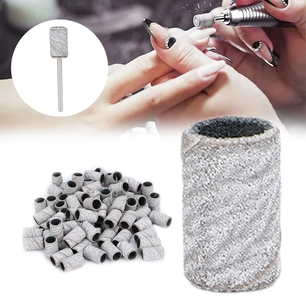 100pcs Professional White Nail Art Sanding Bands Cylindrical Pedicure Sanding Bands Nail Sanding Bands Professional Manicures