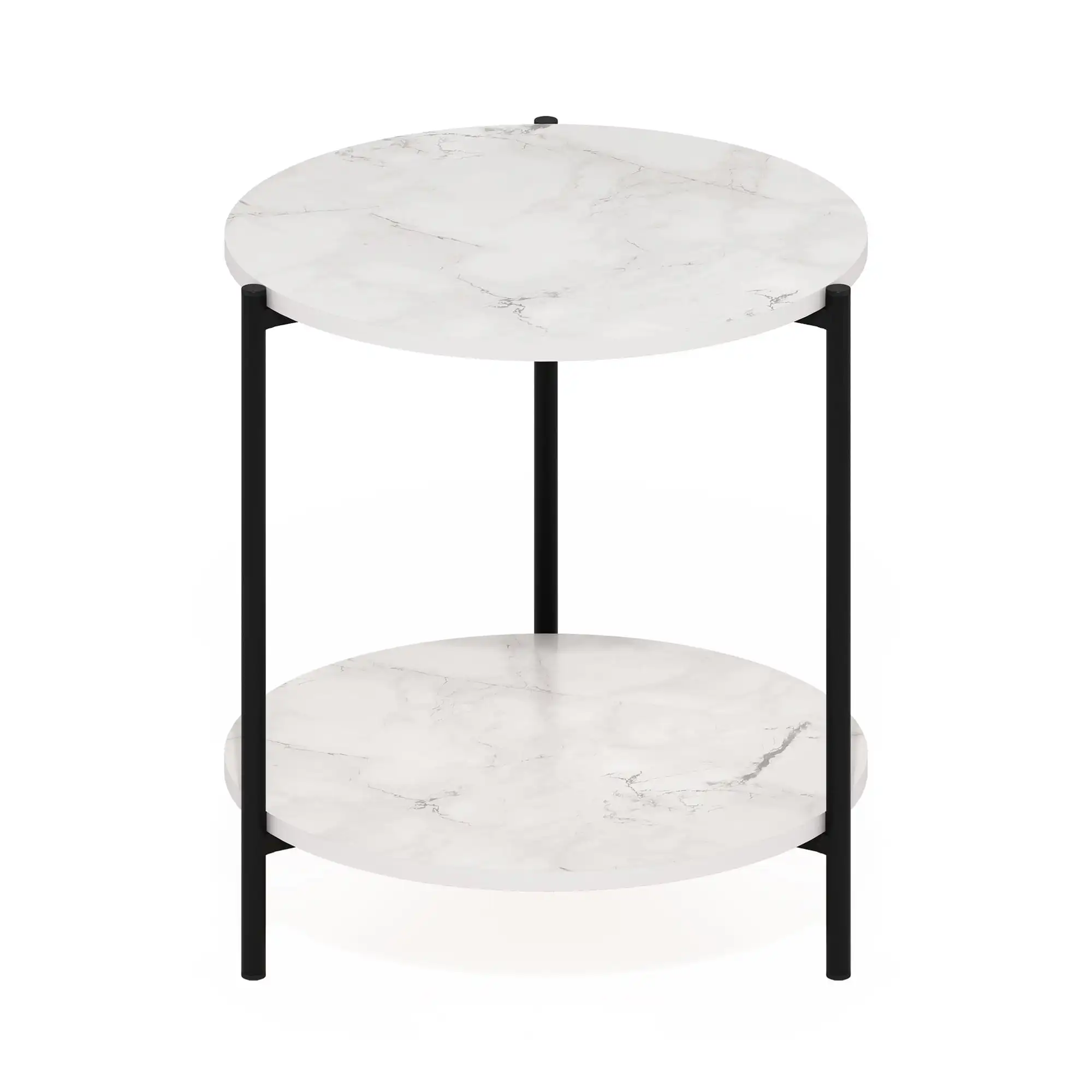 

Furinno Besi 2-Tier Modern Round Side End Table with Sturdy Metal Legs, Marble White