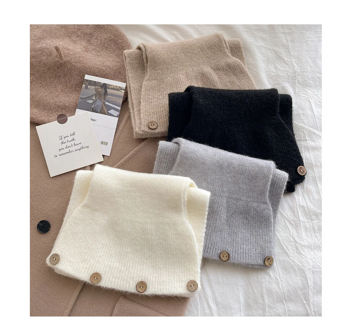 Écharpe tricotée croisée pour femme, écharpe courte, édition coréenne, couleur bloquée, couverture de cou chaude à boutons, automne et hiver