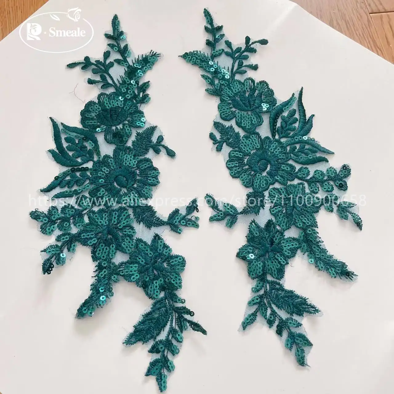 10 Stück = 5 Paare. 30*14 cm. Hochzeitskleid, Hochzeitsschuhe, Kopfschmuck, DIY-Nähzubehör. Glänzende Pailletten, verspiegelte Blumen – Detail 16