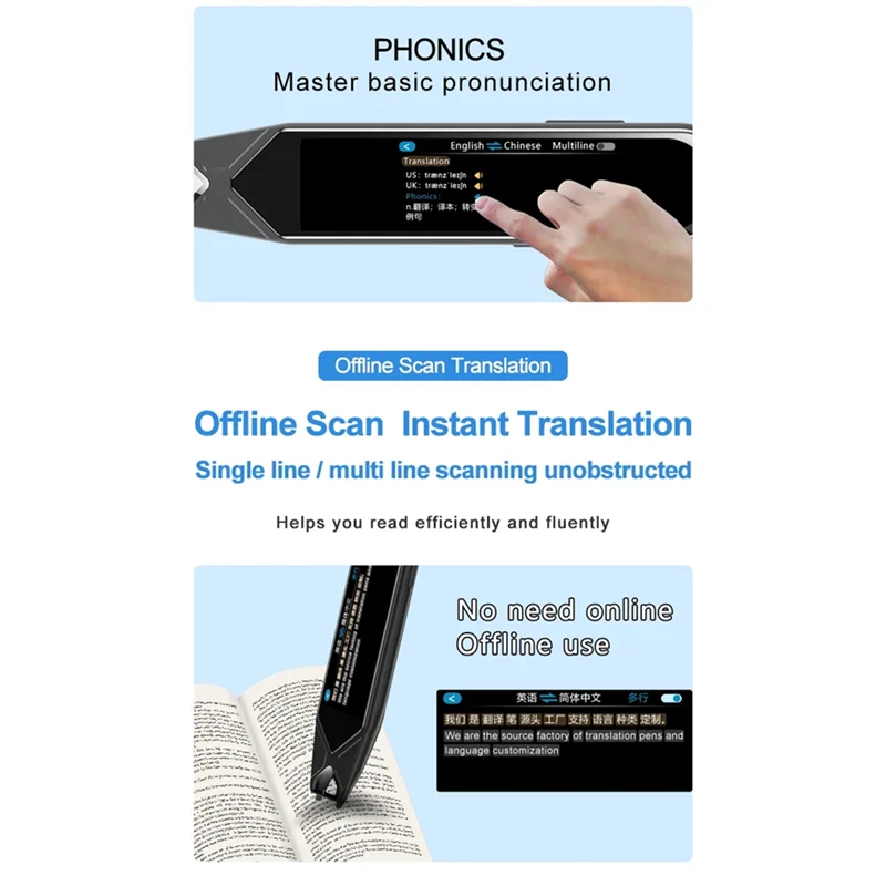 AA60-MD08 5.0" Screen Smart Voice Translation Pen Scanner Translator Dictionary Multiple Languages For Learning