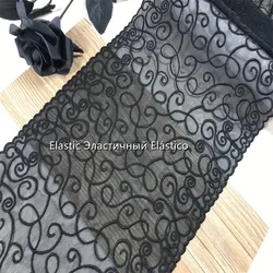 Black Embroidery Lace Fabric DIY Clothing Needlework Elastic Mesh Embroidered Lace Trim for Ligherie Sewing Crafts Accessories
