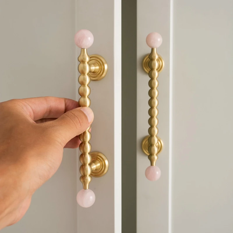 Nordic Art Handle/Natural Crystal +Brass Cabinet Handle and Knob T Bar Bedroom Door Handle Drawer Knobs for Furniture Hardware
