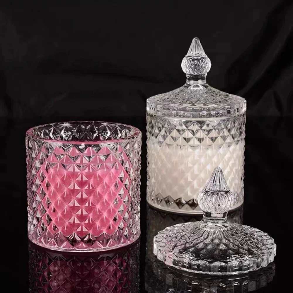 Glass Storage Jar, with Lid, Transparent Jewelry Box, Toothpick Line Cosmetic Cotton Swab Case, Home  Simple Candle Tank