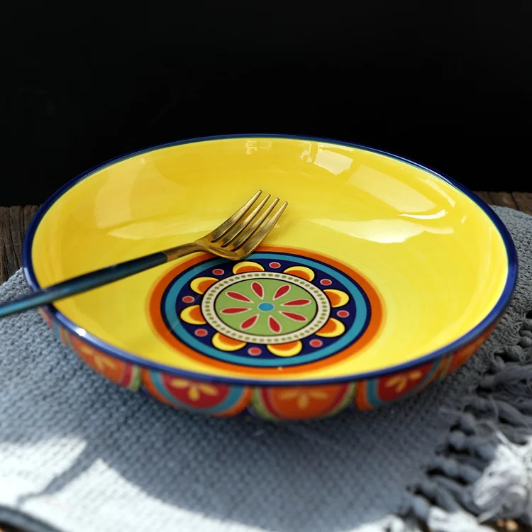 

Bohemian Ceramic Tableware Dumpling Plate Ceramic Plate Deep Plate Underglaze Color Process