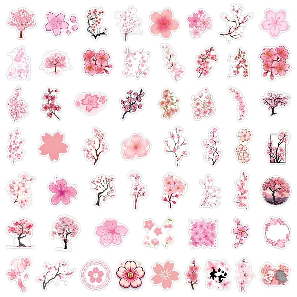 

55PCS Cartoon Sakura Sticker Pink Flower Handbook Material DIY Decoration Desktop Notebook iPad Waterproof Sticker Kids Toy