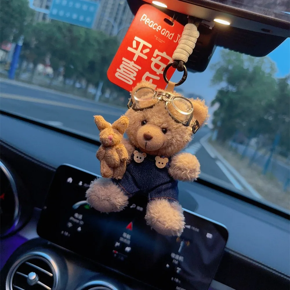 

Luxury Plush Bear Car Rearview Mirror Pendant, Creative Crystal-inlaid Hanging Decor Cute Soft Animal Ornament for Car Interior​