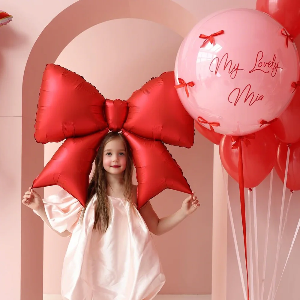 21-teiliges Schleifen- und Bonbon-förmiges Ballonset in Rot und Rosa für Geburtstagsfeiern, Babypartys, Verlobungen, Hochzeiten, Festdekorationen – Detail 6