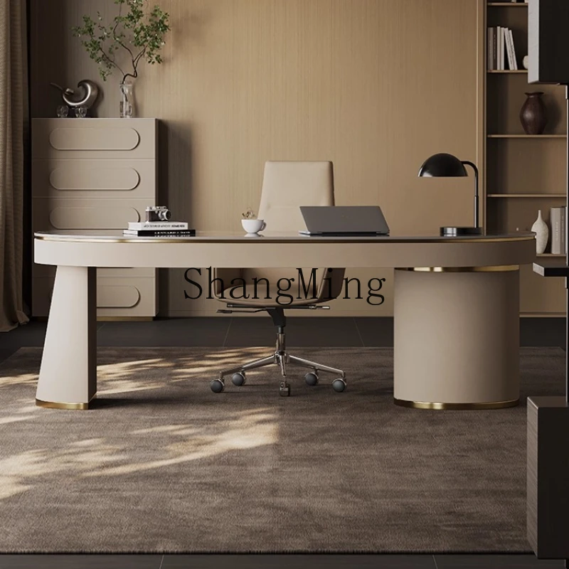 

SM new desk light luxury high sense modern simple curved rock slab desk home