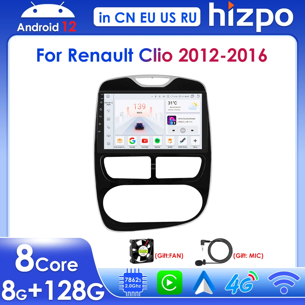 

Hizpo Wireless Carplay Android Auto for Renault Clio 3 4 2012-2016 Stereo Car Radio Multimedia Player GPS Navi BT SWC RDS 4G DSP